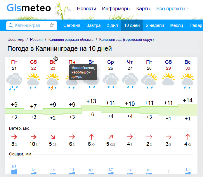 Погода калининград на 14 дней самый точный