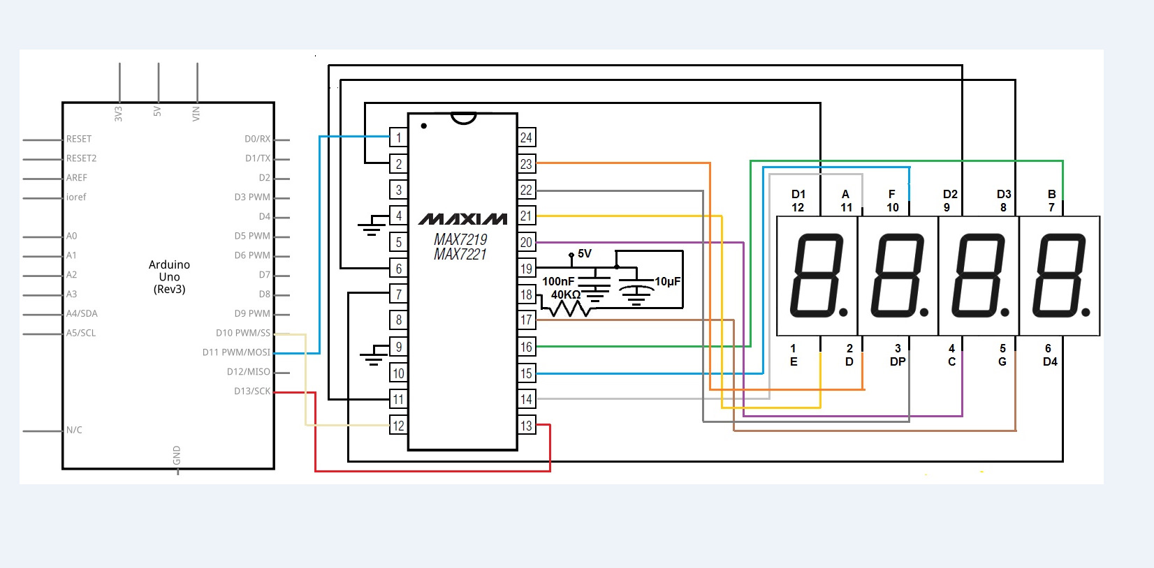 Как подключить индикатор. Max7219 схема включения. Max7219 7 сегментный индикатор схема. Max7219 7 сегментный индикатор. Max7219 Arduino 7 сегментный индикатор схема.