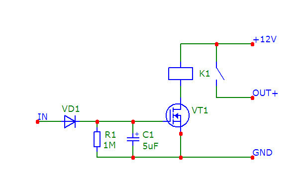 Схема задержки выключения реле на 12 вольт
