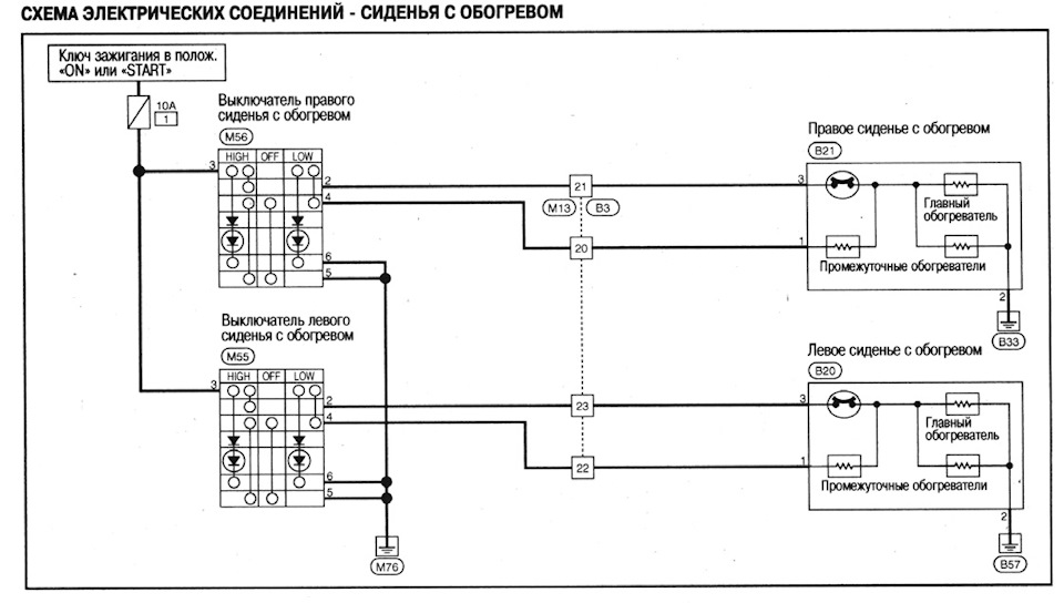 Электрическая схема подогрева сидений