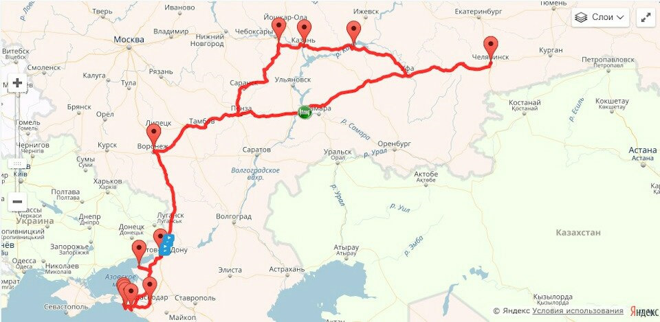 Ростов на дону екатеринбург расстояние на машине карта