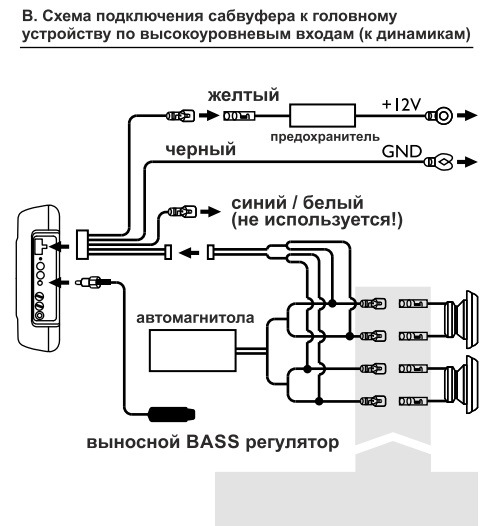 Схема подключения активного саба