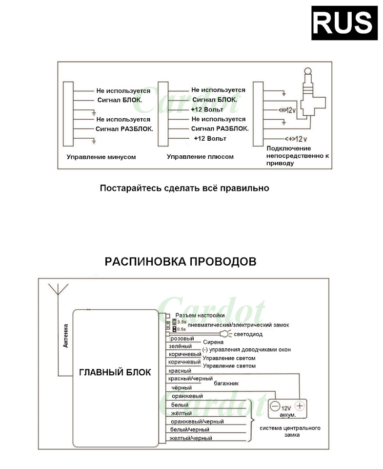 Схема китайского центрального замка на русском подключения