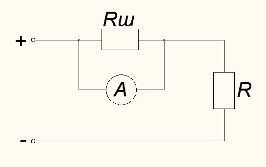 Схема включения измерительного механизма с шунтом в цепь нагрузки