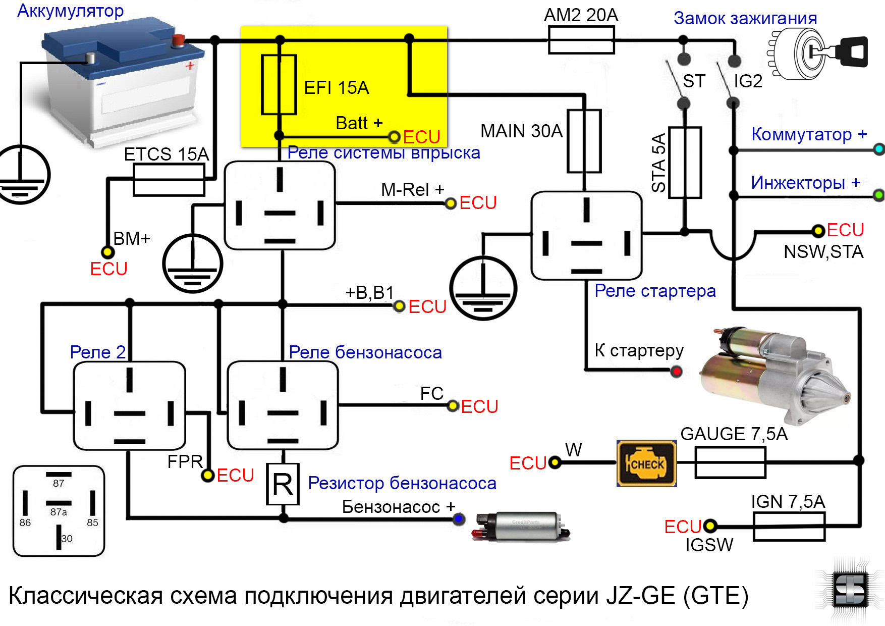 Схема подключения бензонасоса через реле