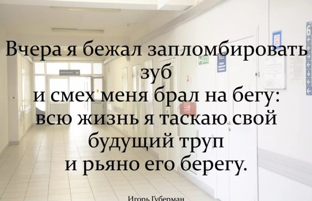 Рьяно. Всю жизнь я таскаю свой будущий труп. Губерман вчера я бежал запломбировать зуб. Вчера я бежал запломбировать зуб и смех меня брал на бегу. Вчера я бежал запломбировать зуб и смех.