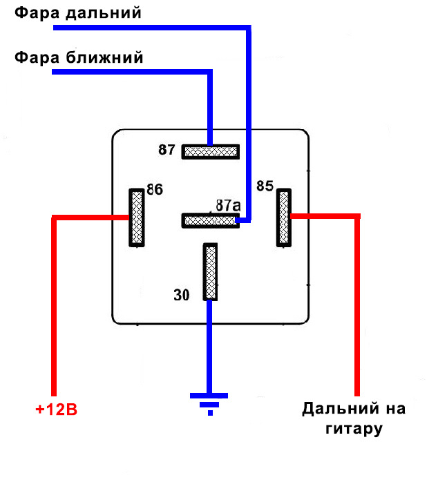 Как подключить реле. Схема подключения ближнего света к 5 контактного реле. Схема подключения реле фар ближнего света. Схема подключения через реле Дальний свет. Схема подключения 5 контактного реле на свет Ближний.