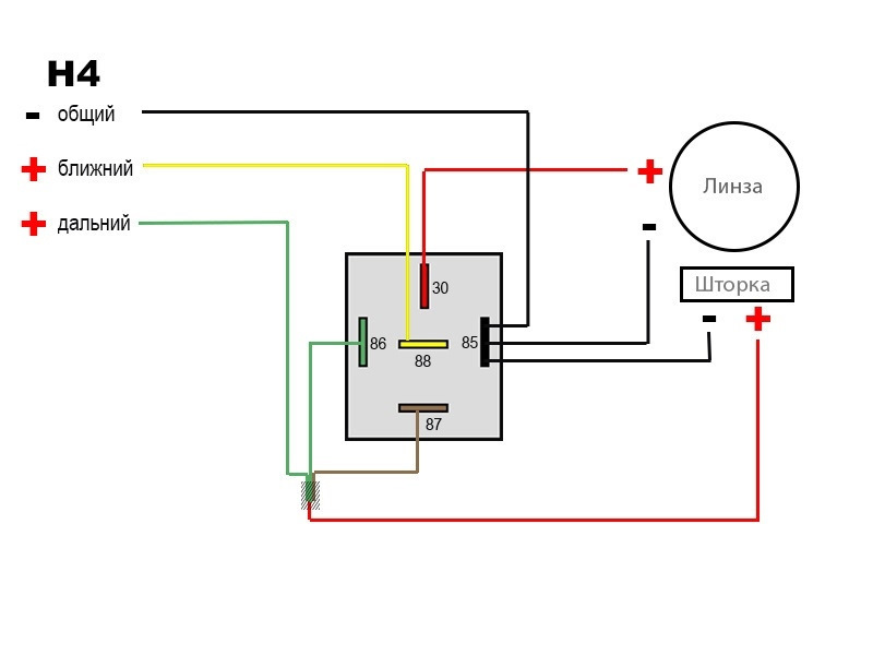 Схема лампочки н4 подключения