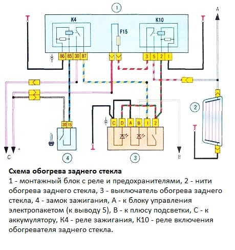 Ваз 2109 схема обогрева заднего стекла