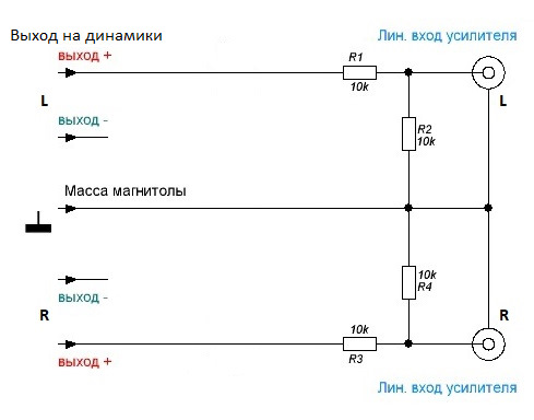 Схема высокоуровневый вход сабвуфера