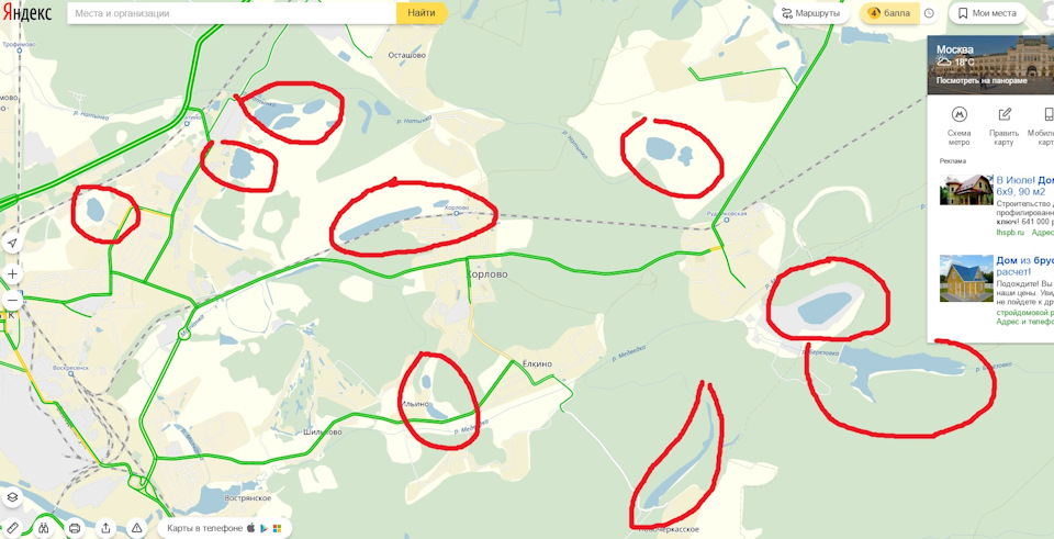Карта озер московской области