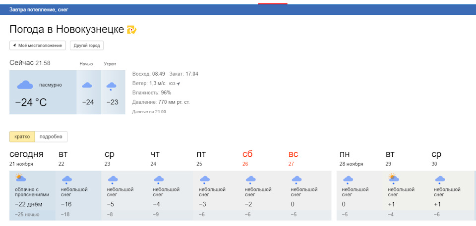 Погода в новокузнецке завтра