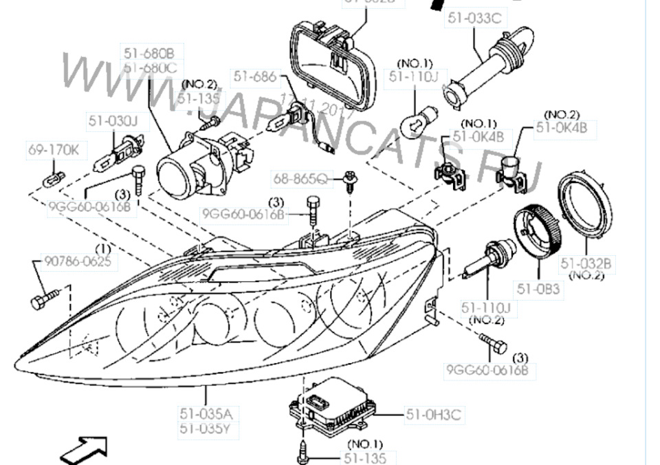 Схема фары мазда 6 gh