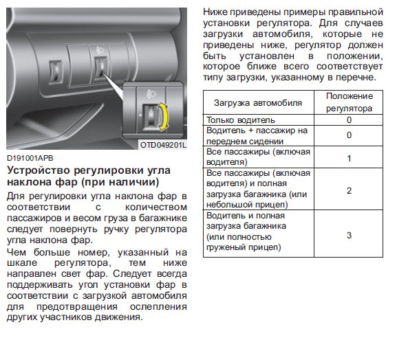 Положение фар