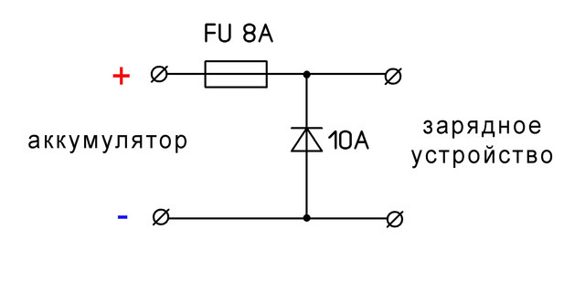 Схема от переполюсовки и короткого замыкания зарядного устройства на реле