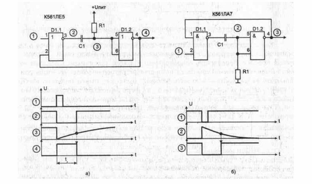 Одновибратор схема. Одновибратор на КМОП микросхемах. Схема одновибратора на 561ла7. Одновибратор на 561ла7 схема. Одновибратор схема на логических элементах.